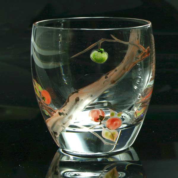 京焼き絵付け 冷酒グラス ギフト 十二ケ月花鳥図（柿）