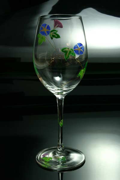 【 送料無料 】 京焼き絵付け ワイングラス（大） ギフト 朝顔