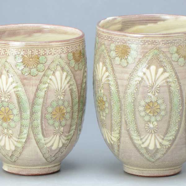 湯呑み 湯のみ 湯飲み 京焼 清水焼 湯呑み茶碗 陶器製 日本製 器 組湯呑 夫婦湯呑み 2客 紙箱入り 紫翠紋・楕円 しすいもん・だえん おしゃれ 高級 プレゼント 人気 和食器