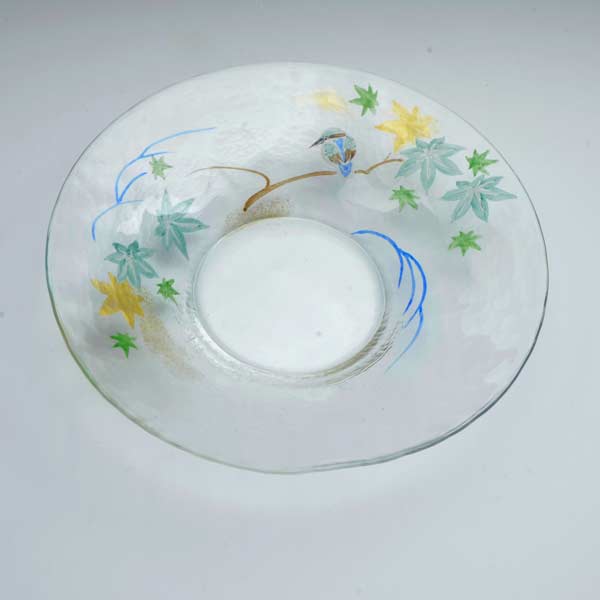 乐天商城 - 【 送料無料 】 京焼き絵付け ガラス七寸浅鉢 ギフト 青楓に翡翠