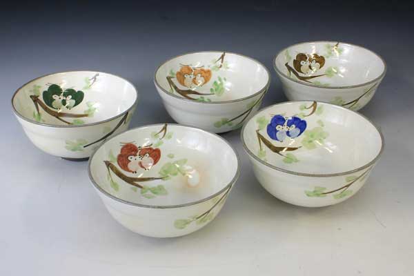 鉢 京焼 清水焼 陶器製 日本製 器 鉢 5客セット 粉引ふくろう（こびきふくろう） おしゃれ 高級 プレゼント 人気 和食器