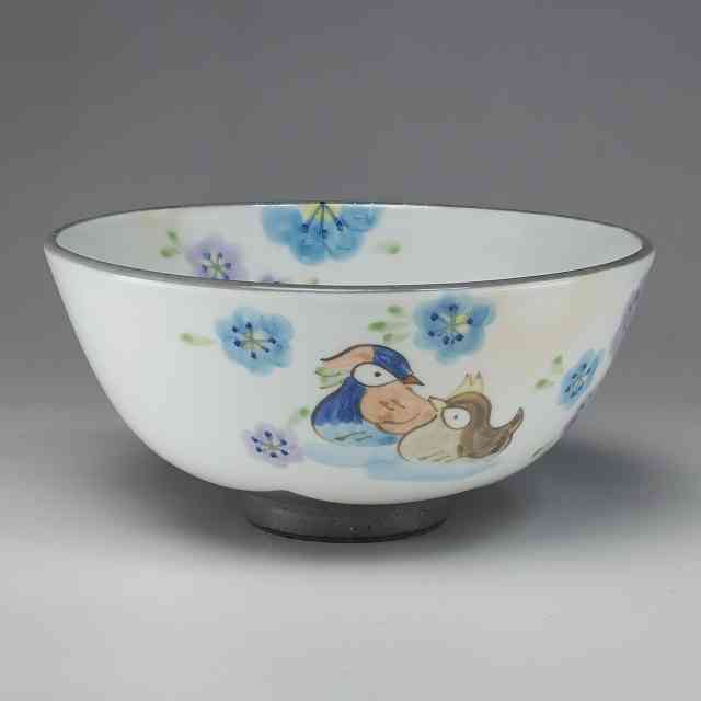 乐天商城 - ご飯茶碗 夫婦茶碗 飯碗 京焼 清水焼 陶器製 日本製 器 単品飯碗 大・青 ご飯茶碗 1客 紙箱入り 花おしどり おしゃれ 高級 プレゼント 人気 和食器
