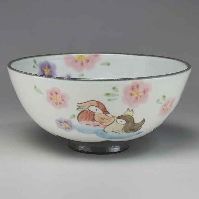 Rakuten - ご飯茶碗 夫婦茶碗 飯碗 京焼 清水焼 陶器製 日本製 器 単品飯碗 小・赤 ご飯茶碗 1客 紙箱入り 花おしどり おしゃれ 高級 プレゼント 人気 和食器