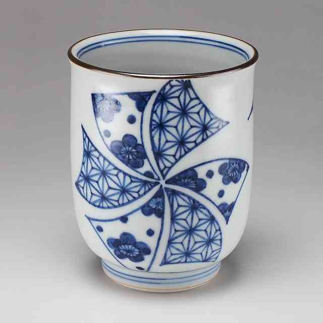 湯呑み 湯のみ 湯飲み 京焼 清水焼 湯呑み茶碗 磁器製 日本製 器 単品湯呑 大・青 1客 紙箱入り 花車 おしゃれ 高級 プレゼント 人気 和食器