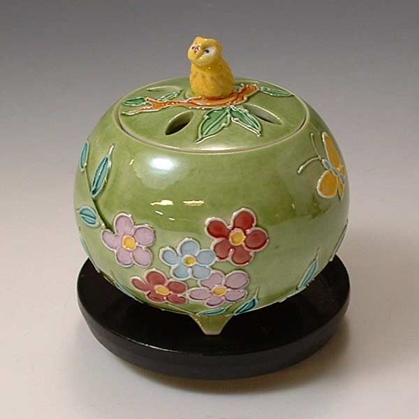 乐天商城 - 香炉 インテリア かわいい 京焼 清水焼 磁器製 日本製 おしゃれ 高級 プレゼント 人気 香炉（黒台付） 黄ふくろう きふくろう