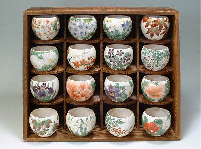 湯呑み お茶呑茶碗 京焼 清水焼 湯飲み茶碗 湯呑茶碗 湯呑み茶碗 和食器 16客セット 花揃え 陶器製 おしゃれ 食器 湯のみ 湯飲 来客用にも ゆのみ