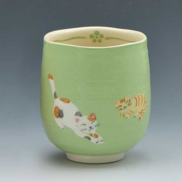 湯呑み 湯のみ 湯飲み 京焼 清水焼 湯呑み茶碗 陶器製 日本製 器 単品湯呑 1客 紙箱入り ひだまり猫 おしゃれ 高級 プレゼント 人気 和食器