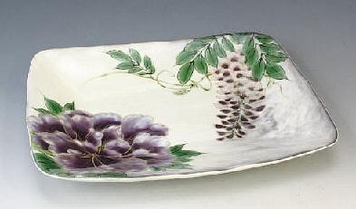皿 京焼 清水焼 陶器製 日本製 器 長角皿 白掛紫草花（しろがけむらさきそうか） おしゃれ 高級 プレゼント 人気 和食器