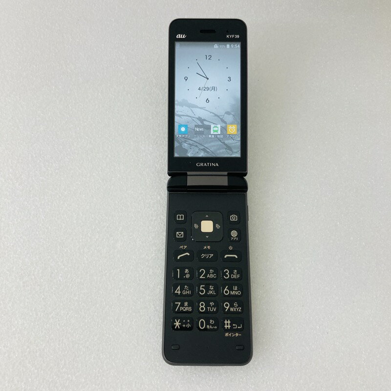 【中古】[ 京セラ ] GRATINA KYF39 墨　カメラなし / au版 白ロム / SIMロック解除済み KYF39SZA