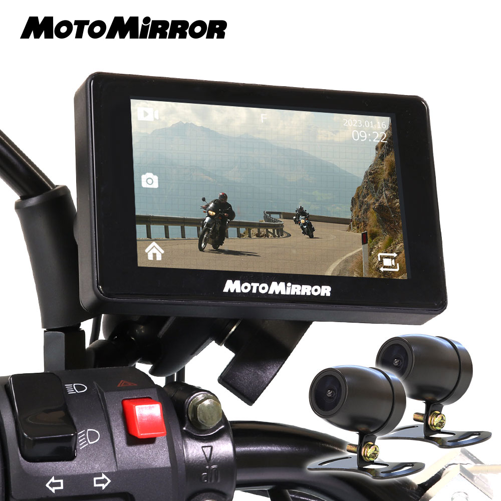 ドライブレコーダー バイク MAXWIN 前後同時録画 2カメラ ミラーモニター Sony IMX307 みちびき GPS オートバイ モトミラー MoTo MiRRoR 4インチ タッチパネル フロント リア 防水