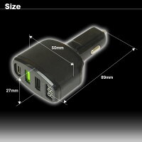 送料無料USBカーチャージャーtype-c3ポートシガーアダプター車載電源QC3.0急速充電電圧表示DC12-24VRetinaMacBookXperiaXZ【あす楽対応】