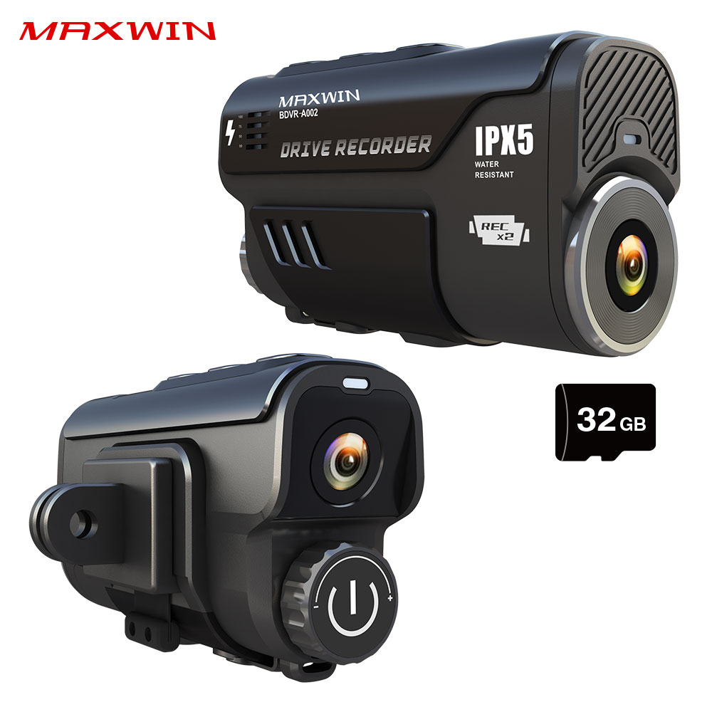 BDVR-A002 SDカード付属 ドライブレコーダー バイク バイク用 MAXWIN 2カメラ 前後同時録画 IP65防水防塵 ヘルメット装着 自転車 GPS WiFi 4K 2K フルHD