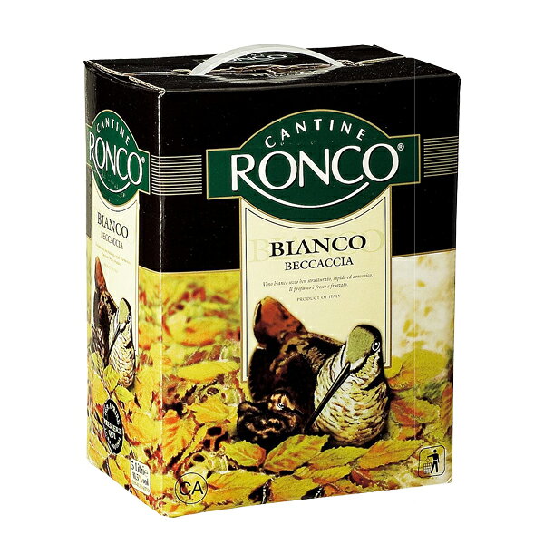 &nbsp; ■商品名ベッカッチャ ビアンコ ロンコ BIB 5L ■英名Ronco Beccaccia Bianco ■商品説明トレッビアーノをメインに使用したフレッシュかつフルーティで軽やかな味わいの白ワインです。デイリーワインや調理用ワインとして最適です。 ■商品番号0219002013509 ■タイプ白・辛口 ■生産者ロンコ ■生産地イタリア/エミリア・ロマーニャ ■内容量5000ml ■注意文8011510001991■生産地：イタリア/エミリア・ロマーニャ 澄んだ麦わら色。フルーティでワインらしい香り。フレッシュで軽やかな味わい。
