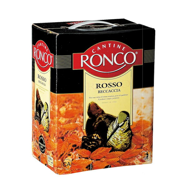 &nbsp; ■商品名ベッカッチャ・ロッソ BIB ロンコ 5L ■英名Ronco Beccaccia Rosso ■商品説明サンジョヴェーゼをメインに使用した奥深い香りと軽いタンニンが心地よい爽やかな味わいの赤ワインです。デイリーワインや調理用ワインとして最適です。 ■商品番号0219002013516 ■タイプ赤・辛口 ■生産者ロンコ ■生産地イタリア/エミリア・ロマーニャ ■内容量5000ml ■注意文8011510002004■生産地：イタリア/エミリア・ロマーニャ いきいきとしたルビー色。ワインらしい奥深い香り。タンニンは軽く心地よく、豊かでさわやかな辛口。