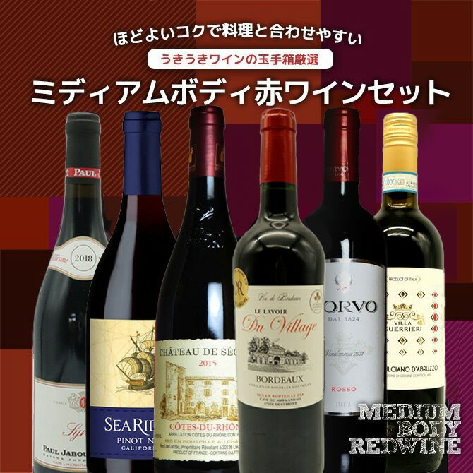 【送料無料】玉手箱厳選 各世界の極上ミディアムボディ飲み比べ赤ワイン6本セット