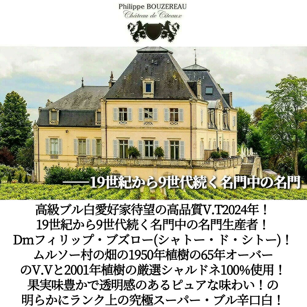 ブルゴーニュ シャルドネ 2024 年 蔵出し品 シャトー ド シトー(フィリップ ブズロー元詰) AOCブルゴーニュ シャルドネ ukigoods-10032425 愛あるしんちゃんショップ サンプル画像2