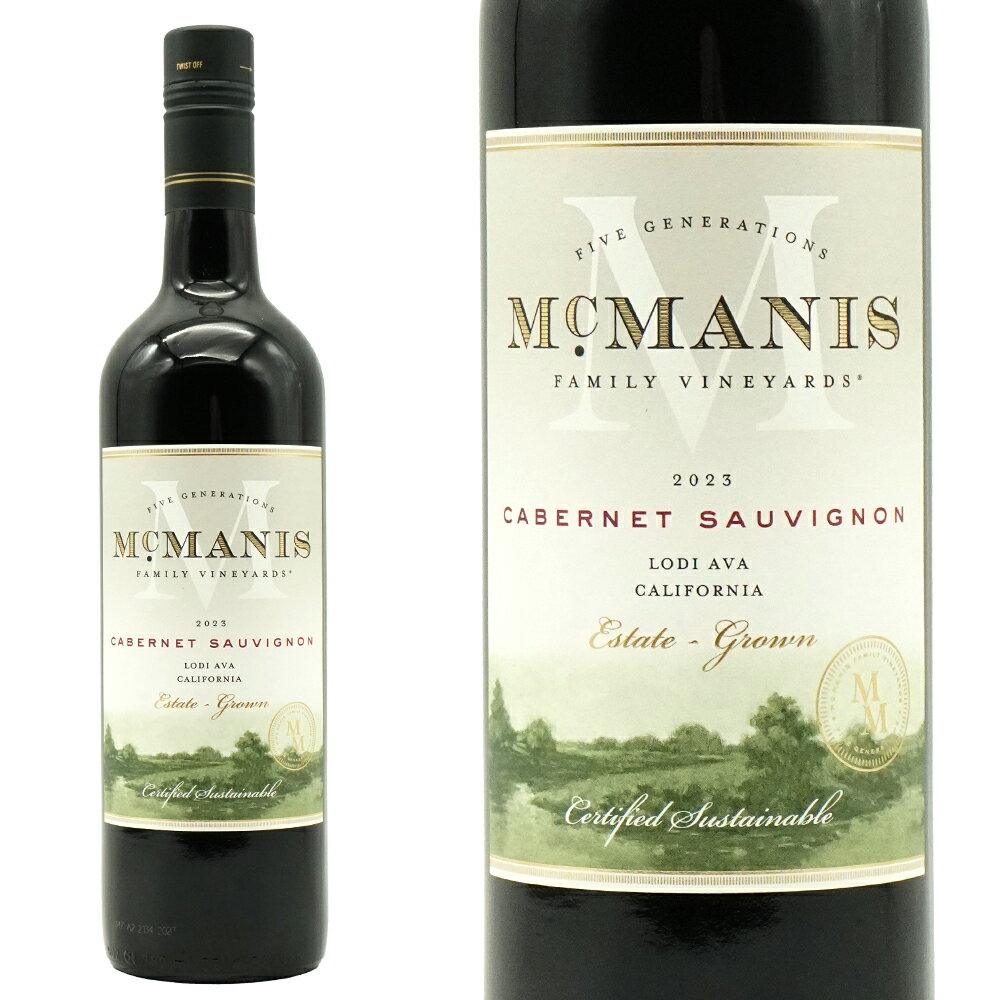 ■商品名マックマニス・ファミリー・ヴィンヤーズ・カベルネ・ソーヴィニヨン・ロダイ・カリフォルニア[2023]年・アメリカ・ロダイ・赤・辛口・フルボディ・750ml ■英名Mcmanis Family Vineyards Cabernet Sauvignon Lodi California 2023 ■商品説明カリフォルニアワイン愛好家大注目！全米でも「この価格でこの美味しさ！」と評価の高いワイナリー“マックマニス”による飲食店さんからも根強い人気の極旨カベルネ・ソーヴィニヨン！ 『北カリフォルニア、サン・フランシスコから車で約1時間半のリポンで、1938年から葡萄栽培農家として創業し、有名ワイナリーに葡萄を供給してきた。4世代目のロン＆ジェイミー・マックマニス夫妻が1990年に自社畑でワイン造りを開始し、現在は5世代目の家族と共に認証された環境保全型ワイングローイングを実践している。リポンに約1,000ha、ロダイにも約1,000haの自社畑を所有し、白系葡萄は涼しいリヴァー・ジャンクションから、赤系葡萄は温暖なロダイの畑で栽培されている。全ての畑は環境保全型農法の認証を受けており、1998年に新設されたワイナリーは多様な醗酵・熟成方法を取り入れ、高品質なワインを毎年安定して生産している。また、ロダイ・ルールズという環境保全認証も取得している。コストパフォーマンスに溢れた全米でも評価の高いワインを造っています。』！ この「カベルネ・ソーヴィニヨン・ロダイ・カリフォルニア2023年」は、ロダイの自社畑からの厳選カベルネ・ソーヴィニヨン77%に、プティ・シラー9%、プティ・ヴェルド8%、タナ6%を収穫後ステンレスタンクにて7-9日間の醗酵後、プレスし、もう一度ステンレスタンクに戻し醗酵を最後まで終わらせる！その後、フレンチオーク＆アメリカンオークにて約4～6ヵ月熟成で造られるフルボディ辛口赤ワイン！ 濃いルビー色、ブラック・ベリーのアロマがあり、ブラック・チェリー、ブルーベリー、カシスの様な味わいが印象的！樽熟成によるほのかな香ばしさがあり、舌触りはまろやかで、クリーミー！渋みも穏やかで心地よい余韻が口中に残る最高コスパ・カリフォルニア・カベルネが待望入荷！ 肉料理全般、チーズ、トマト系の料理と相性抜群です！ ■生産者マックマニス・ファミリー・ヴィンヤーズ ■生産地アメリカ/カリフォルニア/ロダイ ■タイプ赤・辛口 ■テイストフルボディ ■ブドウの品種カベルネ・ソーヴィニヨン77%に、プティ・シラー9%、プティ・ヴェルド8%、タナ6% ■内容量750ml ■商品番号1600001010856北カリフォルニア、サン・フランシスコから車で約1時間半のリポンで、1938年から葡萄栽培農家として創業し、有名ワイナリーに葡萄を供給してきました。4世代目のロン＆ジェイミー・マックマニス夫妻が1990年に自社畑でワイン造りを開始し、現在は5世代目の家族と共に認証された環境保全型ワイングローイングを実践しています。リポンに約1,000ha、ロダイにも約1,000haの自社畑を所有し、白系葡萄は涼しいリヴァー・ジャンクションから、赤系葡萄は温暖なロダイの畑で栽培されています。 全ての畑は環境保全型農法の認証を受けており、1998年に新設されたワイナリーは多様な醗酵・熟成方法を取り入れ、高品質なワインを毎年安定して生産しています。また、ロダイ・ルールズという環境保全認証も取得している。コストパフォーマンスに溢れた全米でも評価の高いワインを造っています。 マックマニス・ファミリー・ヴィンヤーズ・カベルネ・ソーヴィニヨン・ロダイ・カリフォルニア[2023]年・アメリカ・ロダイ・赤・辛口・フルボディ・750ml Mcmanis Family Vineyards Cabernet Sauvignon Lodi California 2023 生産者マックマニス・ファミリー・ヴィンヤーズ 生産地アメリカ/カリフォルニア/ロダイ タイプ赤・辛口 テイストフルボディ ブドウ品種カベルネ・ソーヴィニヨン77%に、プティ・シラー9%、プティ・ヴェルド8%、タナ6% 内容量750ml カリフォルニアワイン愛好家大注目！全米でも「この価格でこの美味しさ！」と評価の高いワイナリー“マックマニス”による飲食店さんからも根強い人気の極旨カベルネ・ソーヴィニヨン！ 『北カリフォルニア、サン・フランシスコから車で約1時間半のリポンで、1938年から葡萄栽培農家として創業し、有名ワイナリーに葡萄を供給してきた。4世代目のロン＆ジェイミー・マックマニス夫妻が1990年に自社畑でワイン造りを開始し、現在は5世代目の家族と共に認証された環境保全型ワイングローイングを実践している。リポンに約1,000ha、ロダイにも約1,000haの自社畑を所有し、白系葡萄は涼しいリヴァー・ジャンクションから、赤系葡萄は温暖なロダイの畑で栽培されている。全ての畑は環境保全型農法の認証を受けており、1998年に新設されたワイナリーは多様な醗酵・熟成方法を取り入れ、高品質なワインを毎年安定して生産している。また、ロダイ・ルールズという環境保全認証も取得している。コストパフォーマンスに溢れた全米でも評価の高いワインを造っています。』！ この「カベルネ・ソーヴィニヨン・ロダイ・カリフォルニア2023年」は、ロダイの自社畑からの厳選カベルネ・ソーヴィニヨン77%に、プティ・シラー9%、プティ・ヴェルド8%、タナ6%を収穫後ステンレスタンクにて7-9日間の醗酵後、プレスし、もう一度ステンレスタンクに戻し醗酵を最後まで終わらせる！その後、フレンチオーク＆アメリカンオークにて約4～6ヵ月熟成で造られるフルボディ辛口赤ワイン！ 濃いルビー色、ブラック・ベリーのアロマがあり、ブラック・チェリー、ブルーベリー、カシスの様な味わいが印象的！樽熟成によるほのかな香ばしさがあり、舌触りはまろやかで、クリーミー！渋みも穏やかで心地よい余韻が口中に残る最高コスパ・カリフォルニア・カベルネが待望入荷！ 肉料理全般、チーズ、トマト系の料理と相性抜群です！