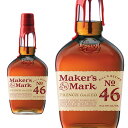 ■英語表記 Maker's Mark 46 Kentucky Bourbon Whisky 700ml 47％ ■商品番号 9903000016440 ■生産者 メーカーズマーク ■成分量 ※こちらの商品はボトルの形状上、1本袋(105円)はご利用いただけません。ラッピングの場合、1本箱でのラッピングとなります。 ■生産地 アメリカ合衆国 / ケンタッキー州 ■内容量 750ml230年以上の歴史と伝統をふまえ、先代たちが築きあげた味わいと品質を守りつづけるバーボン、メーカーズマーク。 その一滴に秘められた想いや逸話はどれも味わい深く、香り立つ。 小麦由来のスイート＆スムーズな芳醇さをまとった琥珀色にきらめく一杯を、故郷ケンタッキーからあなたのもとへ。 効率だけを求めない。それもメーカーズマークの信念の一つ。通常、毎分200〜400本の生産が当たり前の現在でも、一瓶ずつ手作業で赤い封蝋を施す工程を変わらず行っている。たとえ毎分125本をつくるのが精いっぱいだとしても。一つとして同じ形のものはない赤い封蝋。瓶詰したあと、つくり手の一人ひとりの手で蝋に浸してゆく光景は、いままでも、これからも変わることはない。メーカーズマークの代名詞として、ハンドメイドから生まれる味わいの証しとして、脈々と受け継がれていく。 メーカーズマークのラベルは、今も蒸溜所にある昔ながらの印刷機で刷られている。デザインは赤い封蝋のアイデアも生んだマージ—によるもの。そこにはハンドメイドの精神と誇りがつづられ、味わいにいっそう深みを与えている。ケンタッキー州ロレットの風光明媚な景色の中に佇む蒸溜所。そのスケッチはアメリカの国定歴史建造物でもあるこの場所を訪れる人をいつでも歓迎する証し。ウイスキーづくりを本格的にはじめたサミュエルズ家3代目から数えて6代目のビルまで4代つづいていることを示す「S IV」のマークは、私たちの自信と誇りのシンボルでもある。 【正規品】メーカーズマーク 46 ケンタッキー バーボン ウイスキー 700ml 47％ 熟成した原酒樽の中に「インナーステイブ」と呼ばれる焦がしたフレンチオークの板を10枚沈め、数ヵ月後熟。この後熟がもたらす、より深いウィディネス、甘いキャラメルのアロマと、複雑でリッチな味わい、長くスムーズな余韻が非常に魅力的な味わいを作り出す。深みのある琥珀色。リッチで甘い香り、キャラメル、ウィディネス。厚みのあるリッチな味わい。オーク樽、キャラメル、バニラのニュアンスが調和。長く、スムーズな余韻が続く。