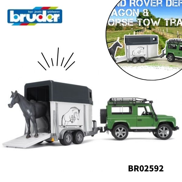 【ブルーダー】トラック トレーラー 人気 LandRover Def ワゴン 馬牽引トレーラー bruder くるま 車 男の子 誕生日 プレゼント BR02592 ドイツ おすすめ こども 子供 キッズ おもちゃ 知育玩具 ギフト 運送車 うま 乗馬 オススメ 子ども のりもの お勧め 誕生日プレゼント