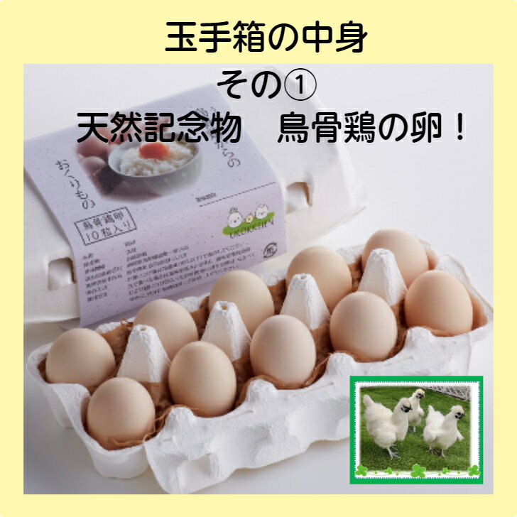 鳥骨鶏の卵入り 玉手箱 2パック 烏骨鶏 烏骨鶏卵　名古屋コーチン 名古屋コーチン卵　アローカナ アローカナ卵　赤たまご　赤卵 有精卵　各1パックにつき2個入り 3