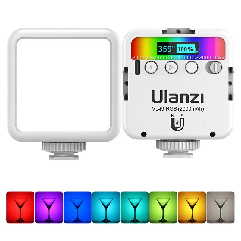 人気の白【 Ulanzi VL49RGB ホワイト】 小型LEDビデオライト RGB撮影ライト 撮影照明ライト Vlog用 自撮り 充電式 ビデオ通話 ZOOM会議 ライブ配信 ブツ撮り 写真撮影 一眼レフカメラ用ライトYouTube TikTok用 リモートワーク アウトドア パーティー用