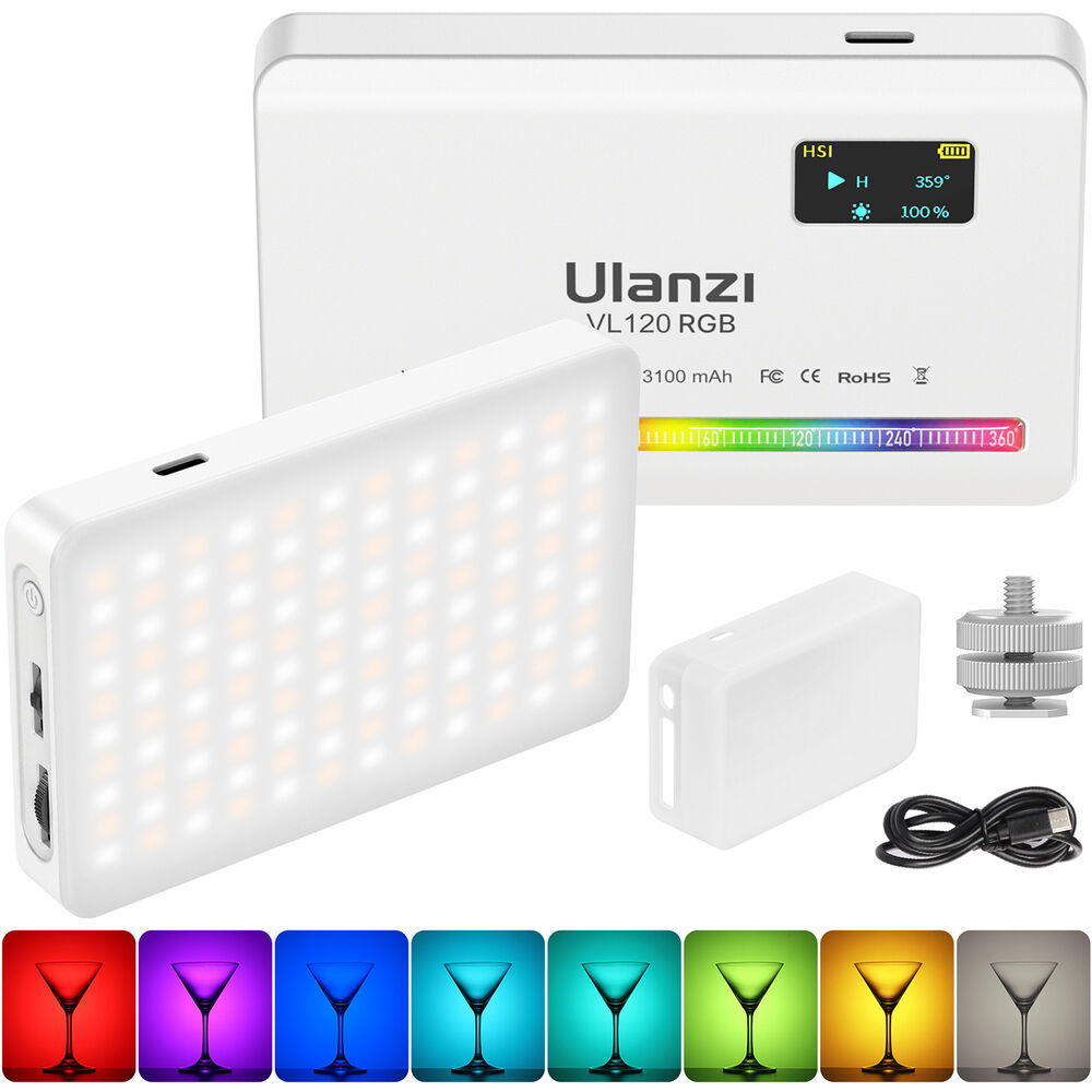 楽天Ulanzi Japan【Ulanzi VL120RGB ホワイト】359色RGBモード 撮影ライト LEDビデオライト ディフューザー付き 360°フルカラー 明るさ調節可能 USB充電式 Nikon Canon 写真撮影 自撮り ライブ配信　YouTube TikTok用