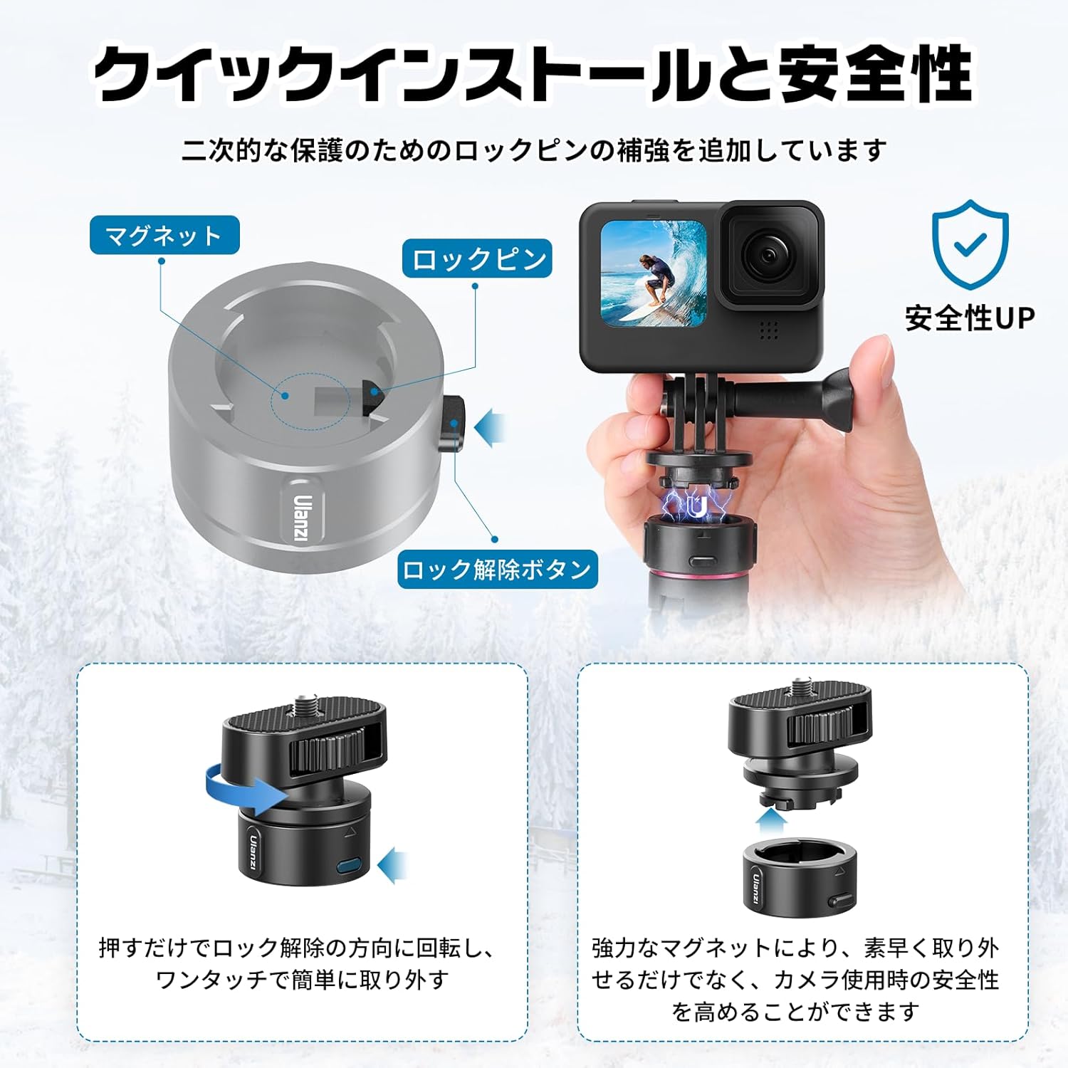 �ڴ��ָ���15%���ա�Ulanzi Go-Quick II �����å���꡼�� 1/4�ͥ������ץ��� ���ӥޥ���� ��ñ���դ� �����ޥ��ͥå� 1/4�ͥ��� ����饢�������꡼ �ߥ˻���/����黰��/���ޥۥۥ����/�����ѥ饤��/�ޥ��å�������/������ɤʤɤ�Ŭ��