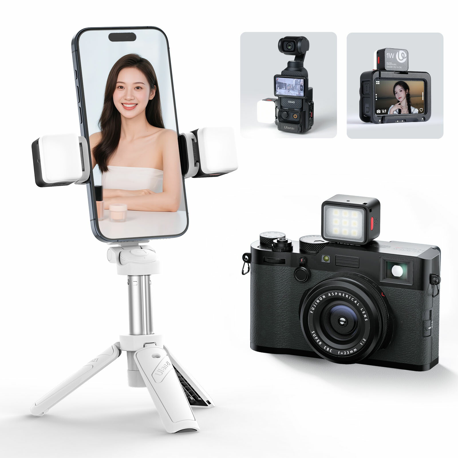 【期間限定15%オフ】Ulanzi DG01 自撮りライト 撮影用ライト スマホライト スーパーミニ 軽量 持ち運び便利 超高輝度 3段階明るさ調整 Type-C式 コールドシュー付き 磁気マグネット式 iPhone17/16/15/三脚/pocket3/action4/Canon/Sony用YouTube/Vlogビデオ/写真