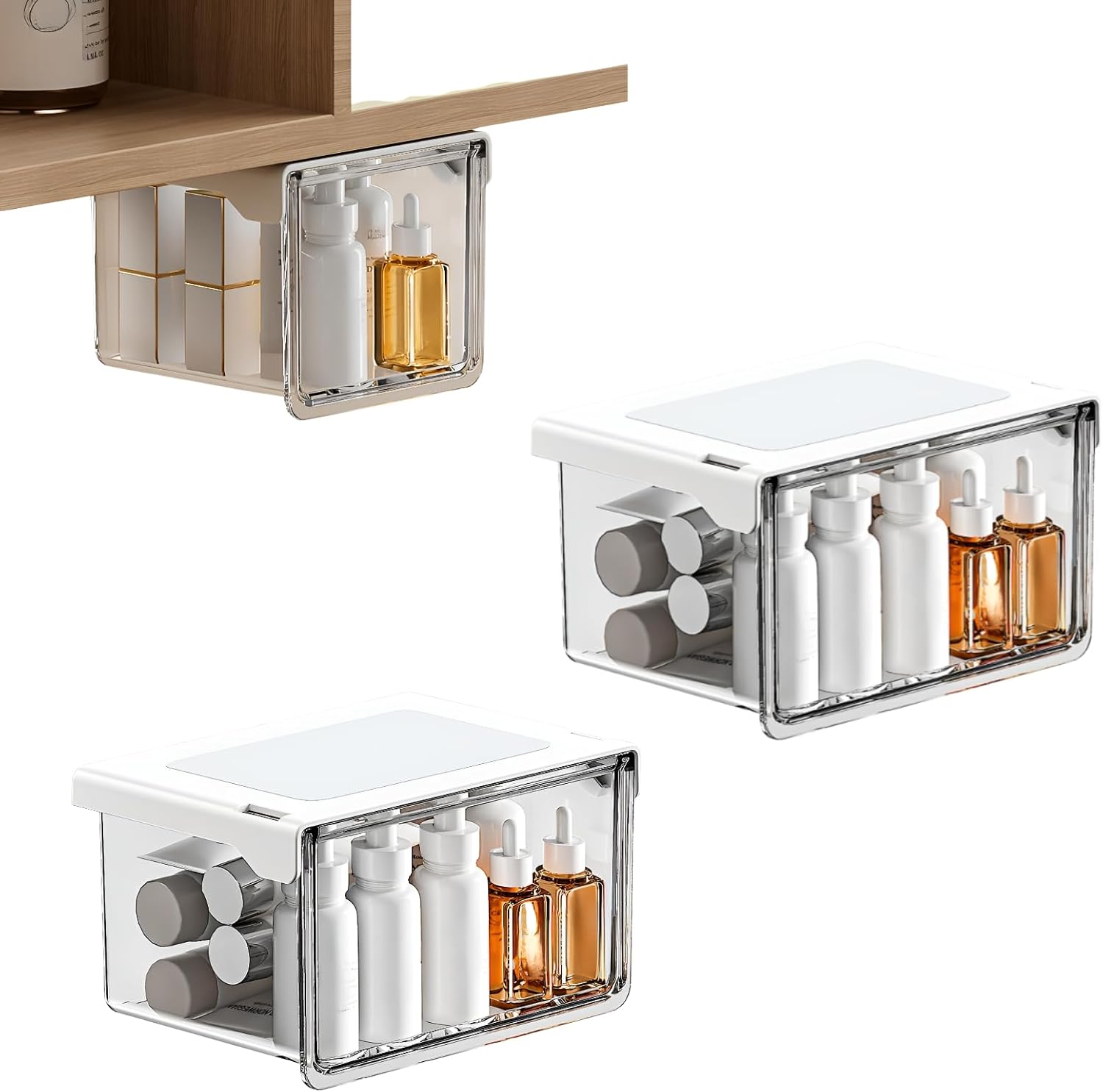 Rakuten - 新品特価！【LittleSo公式】デスク下 収納ボックス 33°スムース 3サイズ セット 高耐荷重PET 無痕設置 隠しレール式 日本製 収納 鏡柜/リビング/洗面所 マルチシーン対応 防水仕様