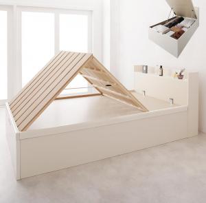 Rakuten - 【10％OFFクーポン進呈中！】ベッド ベット 収納 収納付 収納ベッド 跳ね上げ 跳ね上げ式 跳ね上げベッド ガス圧 ガス圧式 すのこ 布団 干せる 折りたたみ 宮付き コンセント付 日本製 国産 おしゃれ お客様組立 セミダブル 深さラージ