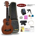 ウクレレ 21インチ ソプラノ ナチュラルカラー 12点 セット 初心者 U21M (チューナー ピック ストラップ ウクレレ弦 ケース コード表)