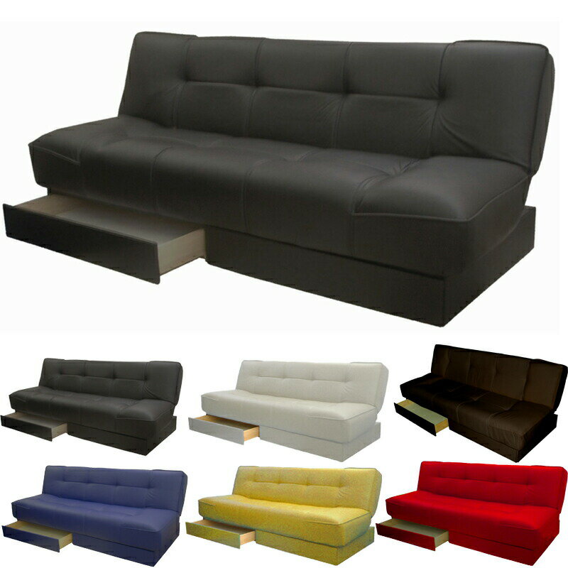 【楽天スーパーSALE 20%OFF】 ソファベッド 引き出し付きソファベッド カート 合成皮革 ブラック (ブラ..