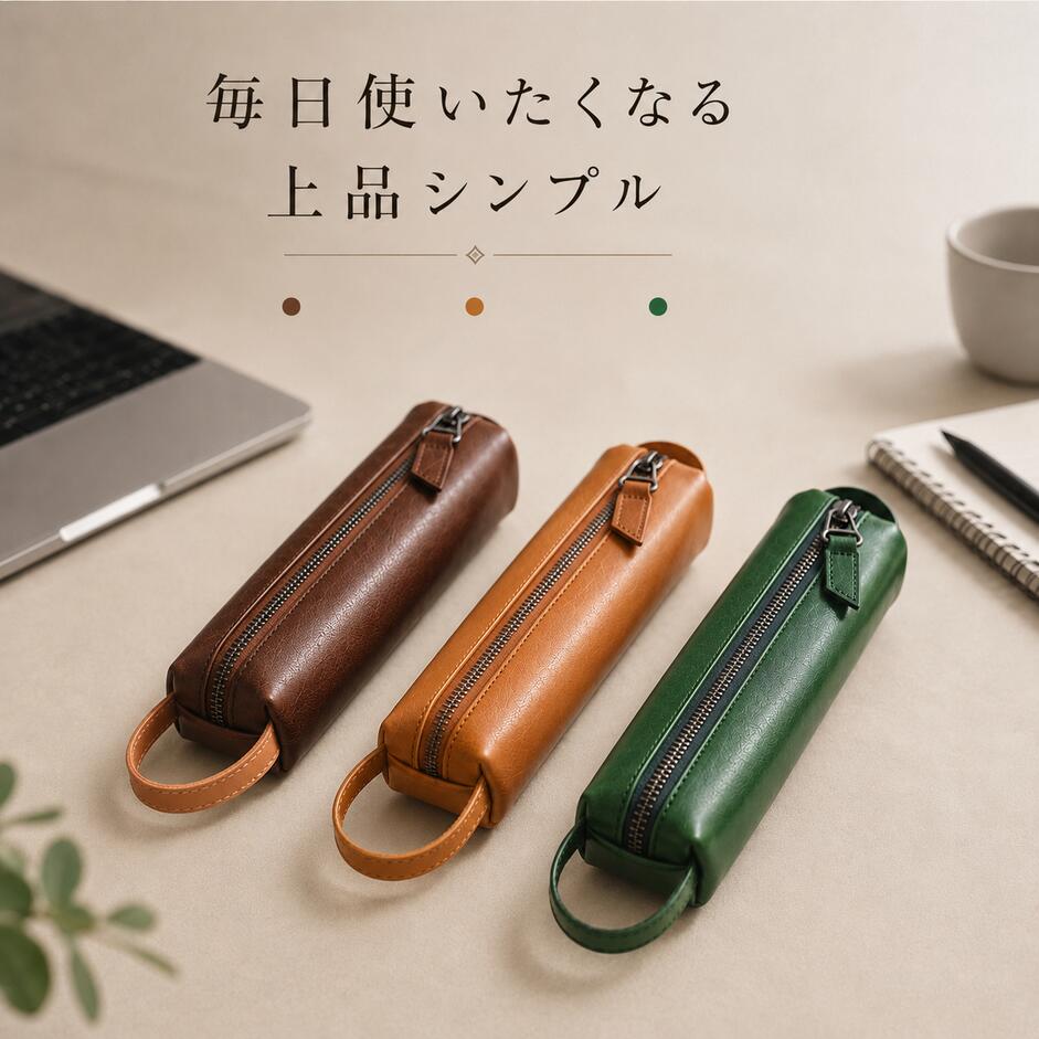Rakuten - 【1000円ポッキリ】ペンケース 革 スリム おしゃれ 大容量 PUレザー 筆箱 おしゃれ シンプル ペンポーチ 文房具ポーチ ファスナー 筆記用具収納 小物入れ メンズ レディース かわいい 韓国風 北欧風 軽量 持ち手付き 学生 社会人