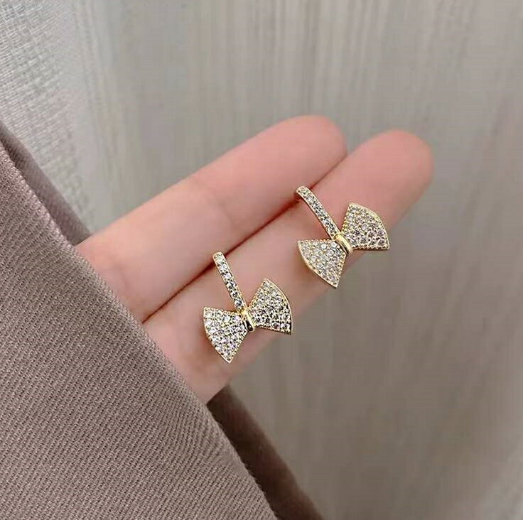 イアリング ピアス S925 レディス 合金 銀針 ラインストーン ゴールド 小さめ 胡蝶型 女性 リボン イア..