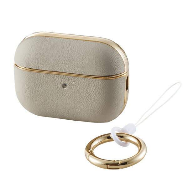 【正規代理店】 エレコム AVA-AP4ULMGB AirPods Pro2 用 サイドメッキソフト ソフトレザーケース AirPodsPro 第2世代 対応 &Me カラビナ付き サイドメッキ グレージュ ELECOM ゴールド しなやかな弾力性 ソフトケース ワイヤレス充電対応 ワイヤレス充電