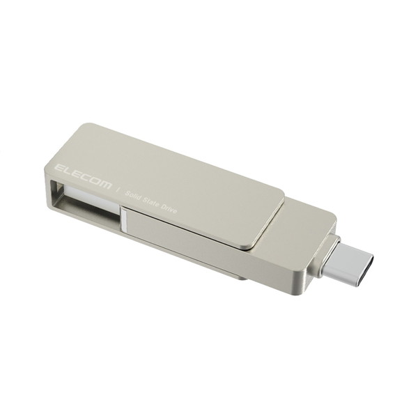 【正規代理店】 エレコム ESD-EPA0500GSV SSD 外付け 500GB USB3.2(Gen2) 読込最大500MB/秒 USBメモリ型 ポータブルSSD 回転式 高速 USB Type C / USB-A 両対応 ストラップホール付 シルバー