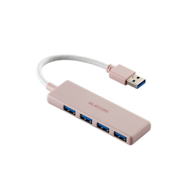 【正規代理店】 エレコム U3H-H040PN USB ハブ USB3.2 Gen1 ( USB-A ×4 ) バスパワー コンパクト 薄型 【 USBポート 搭載 Windows 11 10 Mac PC MacBook Surface 等対応 】 ケーブル長10cm ピンク