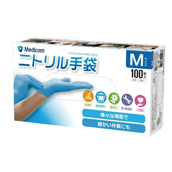 【2個セット】 アキュフィットブルーニトリルグローブエムサイズ