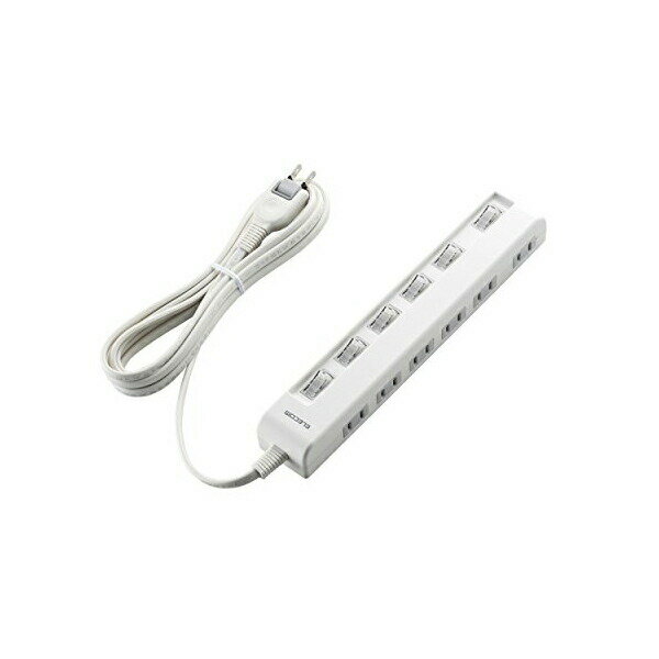 【2個セット】エレコム T-E5C-2630WH 電源タップ 3m コンセント 延長コード タップ コンセントタップ 個別 スイッチ 付 省エネ 横挿し 6個口 3m ホワイト 高品質