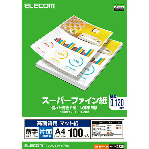 【4個セット】エレコム EJK-SUPA4100 スーパーファイン紙 / 高画質用 / 薄手 / 片面 / A4 / 100枚 高品質