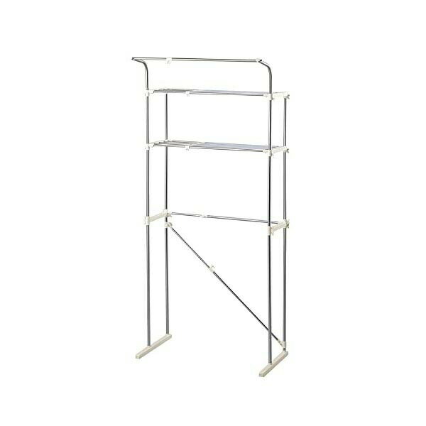 ベストコ 洗濯機ラック 伸縮式 防水パン ハンガー掛け付 ランドリーラック 収納 ステンレス ライトグレ..