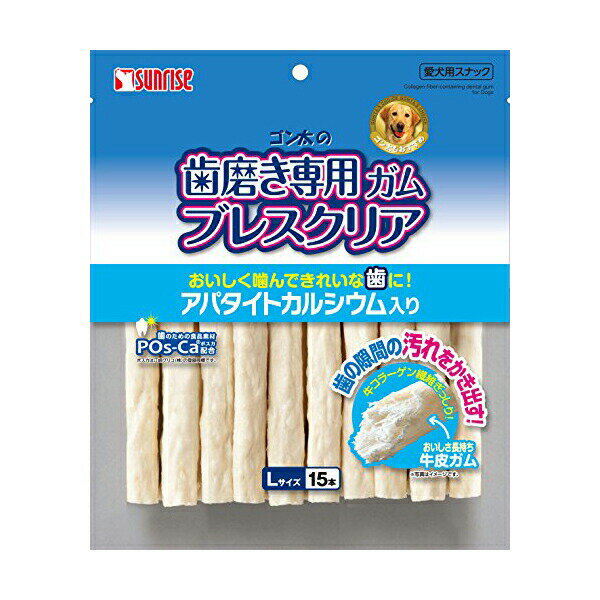 ※商品パッケージや仕様につきまして、予告なく変更されることがございます。　 賞味期限表示がございます商品は製造年月から表示期限までになります。予めご了承ください。●噛むことでコラーゲン繊維が歯の表面を磨き歯垢を落とす歯磨きガムです。リンゴフラボノイド、ビタミンE、歯のための食品素材「POs-Ca」配合で、お口の健康維持を応援します。中・大型犬にオススメのLサイズ。※分類: 犬用スナック ガム※原材料: 肉類(牛皮等)、穀類、食物繊維、リン酸化オリゴ糖カルシウム(POs-Ca)、ミネラル類(焼成カルシウム)、リンゴ抽出物、ビタミン類(E※保証成分: たん白質:70.0%以上、脂質:0.4%以上、粗繊維:3.0%以下、灰分:7.0%以下、水分:25.0%以下※エネルギー: たん白質70.0%以上、脂質0.4%以上、粗繊維3.0%以下、灰分7.0%以下、水分25.0%以下※給与方法: 小型犬:1-2本/中型犬:2-4本/大型犬:4-6本※賞味期限: 24ヶ月※商品サイズ: 250×210×30(mm)※完成サイズ: 250×210×30(mm)※原産国または製造地: 中華人民共和国※諸注意: (保存方法)高温・多湿・日光をさけて保存し、開封後は早めに使い切ってください。