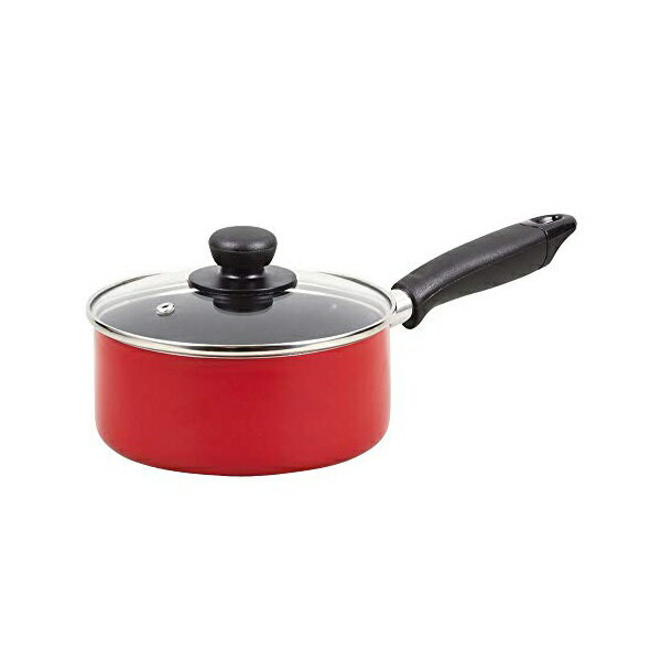 【2個セット】 パールキンゾク パール金属 片手鍋 レッド 16cm IH対応 ふっ素加工 ガラス蓋付 ジャストサイズ HB-4399