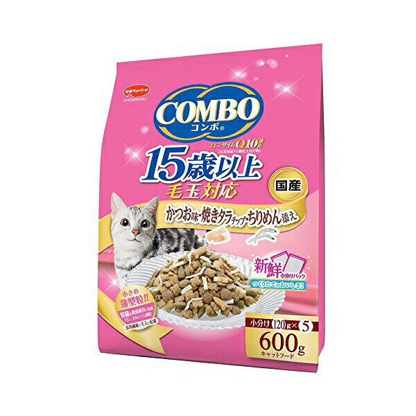 【6個セット】 日本ペットフード コンボキャット フード キャット 毛玉対応 15歳以上 かつお味 焼きタラチップ ちりめん添え ブルー 猫 600g 小粒 ネコ シニア 日本ペット ドライフード 腎臓の健康維持 キャットフード 猫用フード 高齢猫用 猫フード 厳選素材