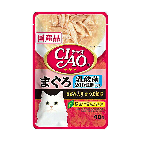 【16個セット】 いなば チャオ パウチ 乳酸菌入り まぐろ ささみ入りかつお節味 40g ペースト 国産品 一般食 IC-301 いなばペットフード CIAO 緑茶消臭成分配合 IC301 レトルトパウチ かつお節味 猫用ウェット キャットフード エクプラ特選 猫フード 厳選素材
