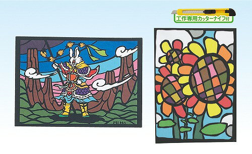黒台紙にカッターで図案を切り取り、民芸調の和紙いろがみを貼り付けて切り絵を制作するキット。【特徴】●黒台紙は切りやすい紙を使用している●民芸調の和紙を使用した色紙で趣のある作品に仕上がる●下絵を転写するための白カーボン紙が付属している●工作専用カッターナイフが含まれている【仕様】材質黒台紙（カッティング用）・白カーボン紙・民芸いろがみ（和紙）・裏張用厚台紙・工作専用カッターナイフサイズ380×270mm入数1セット（黒台紙1枚・白カーボン紙1枚・民芸いろがみ15色組1組・裏張用厚台紙1枚・工作専用カッターナイフ1本）重量165g【使用場所】●家庭でのものづくり　●ハンドメイド　●学校の図工授業黒台紙にカッターで図案を切り取り、民芸調の和紙いろがみを貼り付けて切り絵を制作するキット。サイズ：380×270mm　入数：1セット（黒台紙1枚・白カーボン紙1枚・民芸いろがみ15色組1組・裏張用厚台紙1枚・工作専用カッターナイフ1本）　重量：165g家庭でのものづくり、ハンドメイド、学校の図工授業などに。