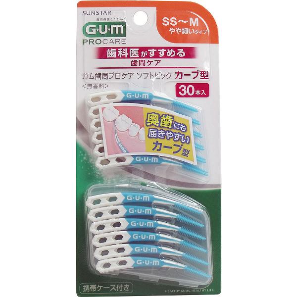 ▼まとめ買いがおすすめ！ 2個セット（必見） 3個セット（特売） 4個セット（お得） 5個セット（必見） 6個セット（人気） 7個セット（お得） 9個セット（限定） 10個セット（限定） ※この商品は配送会社の都合により、北海道・沖縄・離島にはお届けできません。 ご注文が確認された場合、キャンセルさせて頂く可能性がございますのであらかじめご了承ください。磨きにくい奥歯の歯間部にも使いやすいカーブ型！ハグキにやさしいゴムタイプの歯間ブラシ！●歯間の食べカスと歯周プラーク(歯垢)をかきだす！●金属ワイヤー不使用のゴムタイプです。●ハグキもマッサージできます。●持ち運びに便利な携帯ケース付き。●無香料。●歯間に食べカスがはさまりやすくなってきた方に。●奥歯の歯間部もしっかりケアしたい方に。●ワイヤータイプの歯間ブラシに不安がある方に。【サイズの目安】SS?Mの3サイズに対応する徐々に広がる形状【材質】本体部・・・ポリプロピレンラバー部・・・SBC、ポリプロピレンブラシ・・・SBC、ポリプロピレン【使用方法】・ソフトピックを1本取り出します。・鏡を見ながら歯間部にゆっくりとまっすぐ挿入します。・歯間部のハグキに沿わせるように前後に動かします。※本品の特性上、再使用しないことをおすすめします。【使用上の注意】・折れて飲み込む原因となりますので、ブラシ部を曲げて使用したり、入らない歯間に無理に挿入しないでください。・軸を回転して使用しないでください。・使いはじめには出血することがあります。出血が続く場合は歯科医師にご相談ください。・乳幼児の手の届かない所に保管してください。個装サイズ：85X175X14mm個装重量：約33g内容量：30本入ケースサイズ：37X19.7X22.7cmケース重量：約2.5kg製造国：日本※この商品は配送会社の都合により、北海道・沖縄・離島にはお届けできません。 ご注文が確認された場合、キャンセルさせて頂く可能性がございますのであらかじめご了承ください。 ▼まとめ買いがおすすめ！ 2個セット（必見） 3個セット（お得） 4個セット（お得） 5個セット（激安） 6個セット（必見） 7個セット（必見） 9個セット（限定） 10個セット（お得）