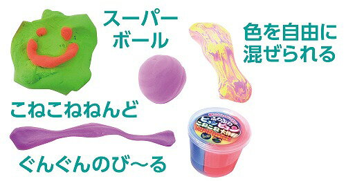 ●商品サイズ（単位mm):φ70×55mm●重量（g）:48g●材質:PVA●包装サイズ:70x70x60mmねんどとしても、スーパーボールとしても遊べる！色取り混ぜ