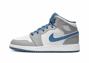 バスケットシューズ バッシュ スニーカー ジョーダン Jordan Air Jordan 1 Mid GS GS White/True Blue/Gray ストリート 【GS】キッズ