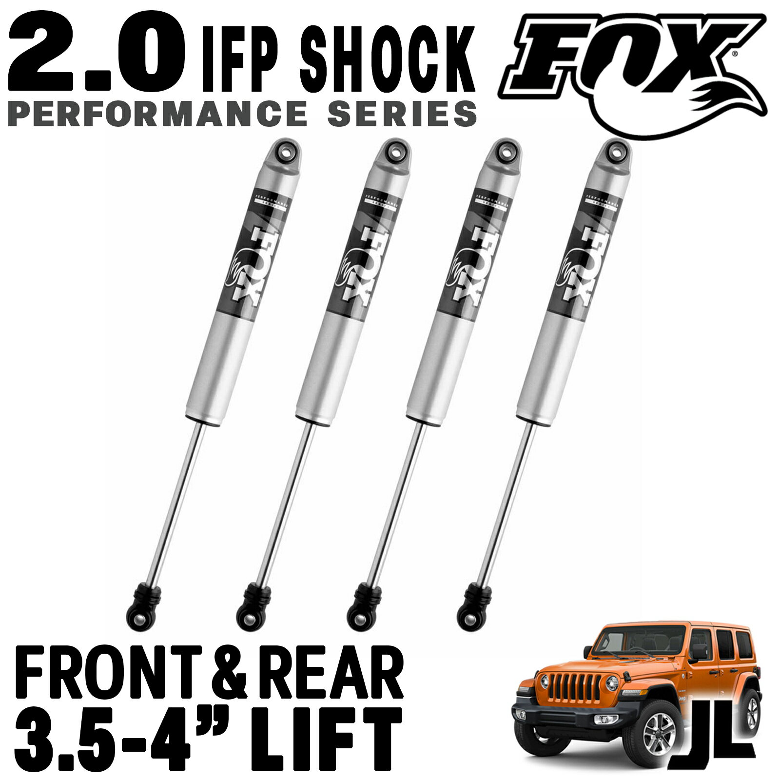 FOX (フォックス) 2.0 IFPショックアブソーバー フロントリア4本セット 2018- ジープ JLラングラー 3.5～4インチアップ用 前後セット 1台分セット アルミボディ FOX正規品 パフォーマンスシリーズ